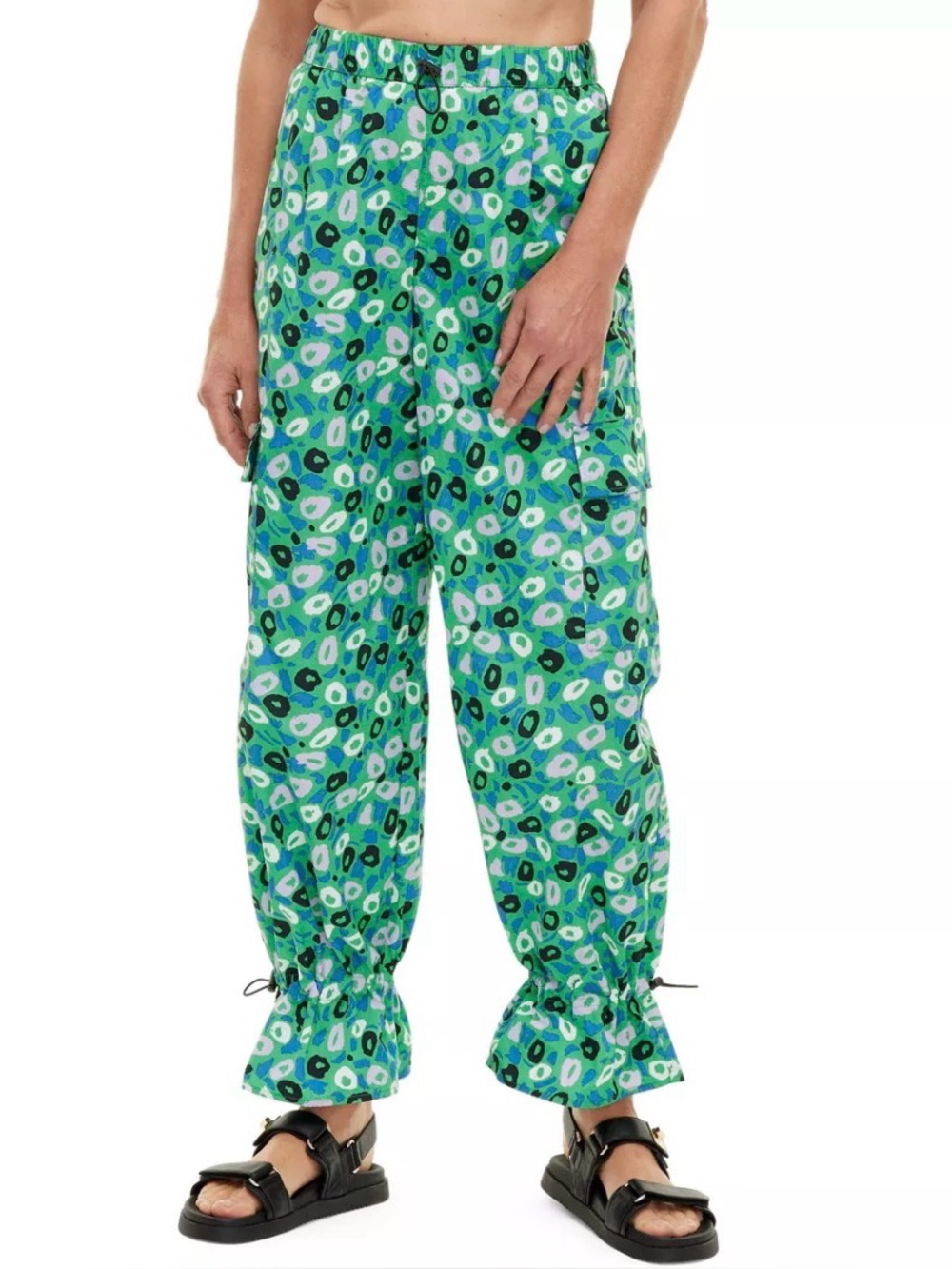 DVF Diane Von Furstenberg Cargo Pants Green Print Drawstring Size L